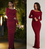 Burgundy Red full sleeves backless dress