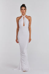 White lace up multiple tie backless dress