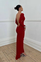 Burgundy Red full sleeves backless dress