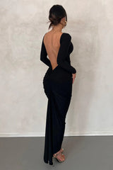 Black full sleeves backless dress