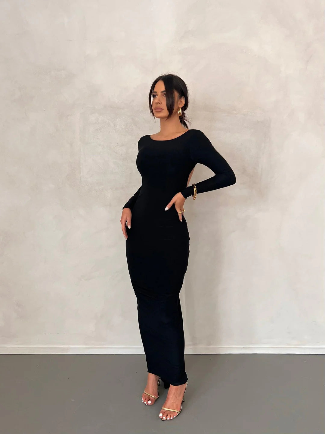 Black full sleeves backless dress Labelshalini Black full sleeves backless dress Labelshalini
