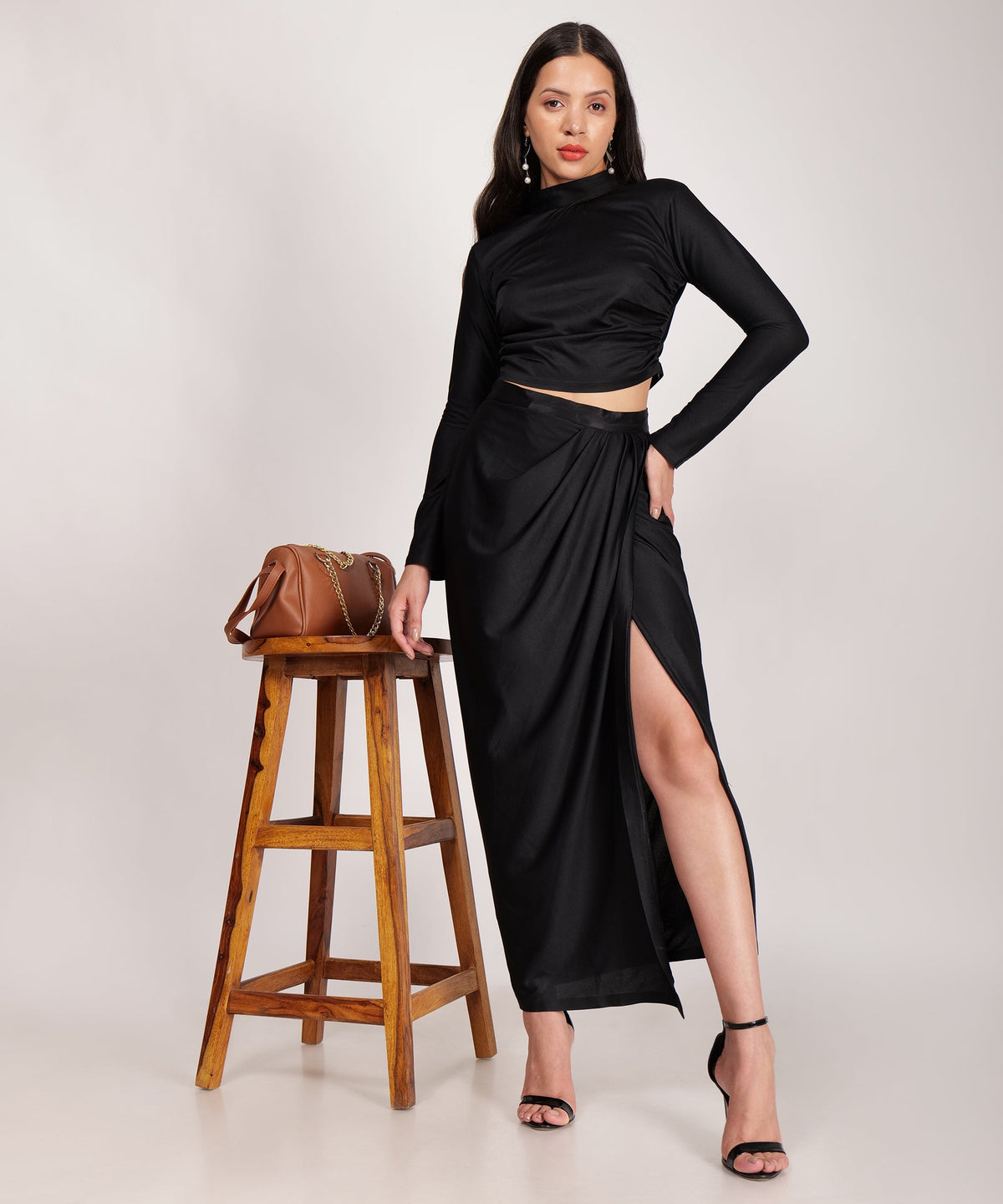 Black Cowl Top, shown with the matching bottom from the Black Cowl Top & Flowing Skirt Set (sold separately)