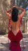 One shoulder backless draped dress(Red)