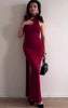 Burgundy One Shoulder Backless Gown