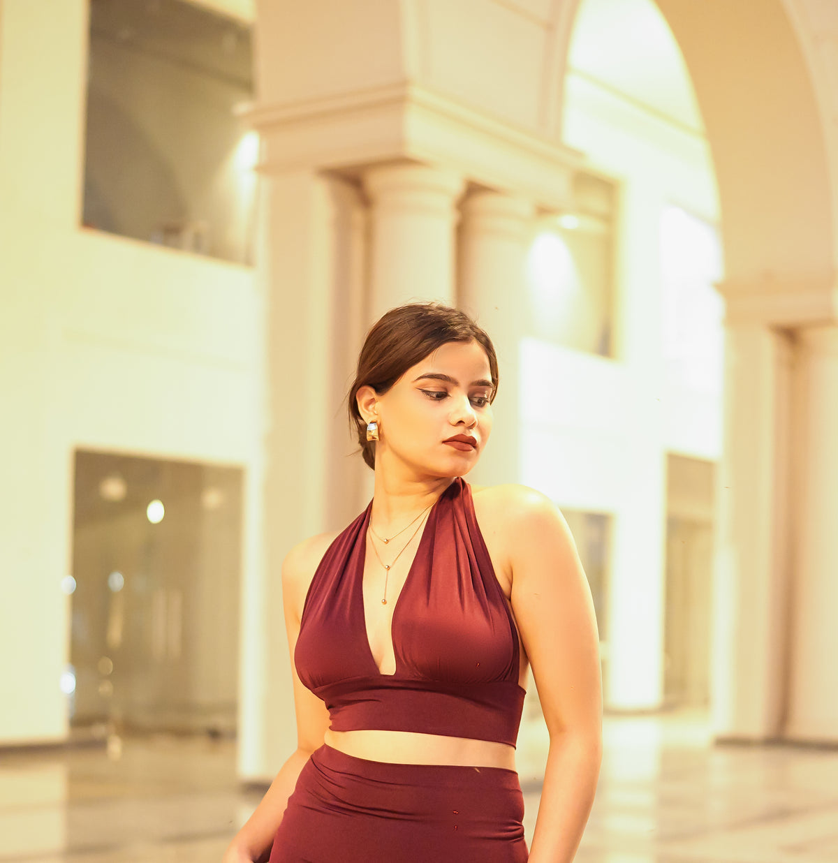 Twilight Elegance Wine Halter Ring Top