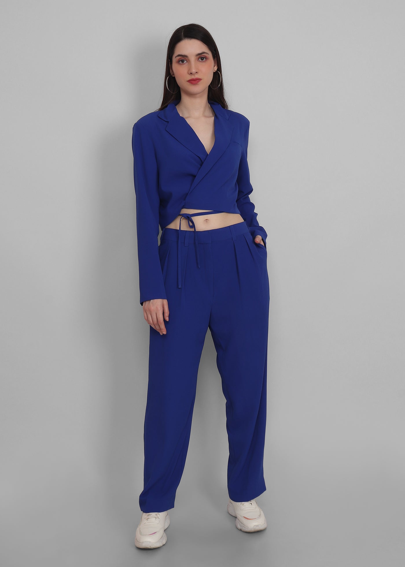 Solid cropped Blazer with Pants — premium blazer co-ord set by Label Shalini
