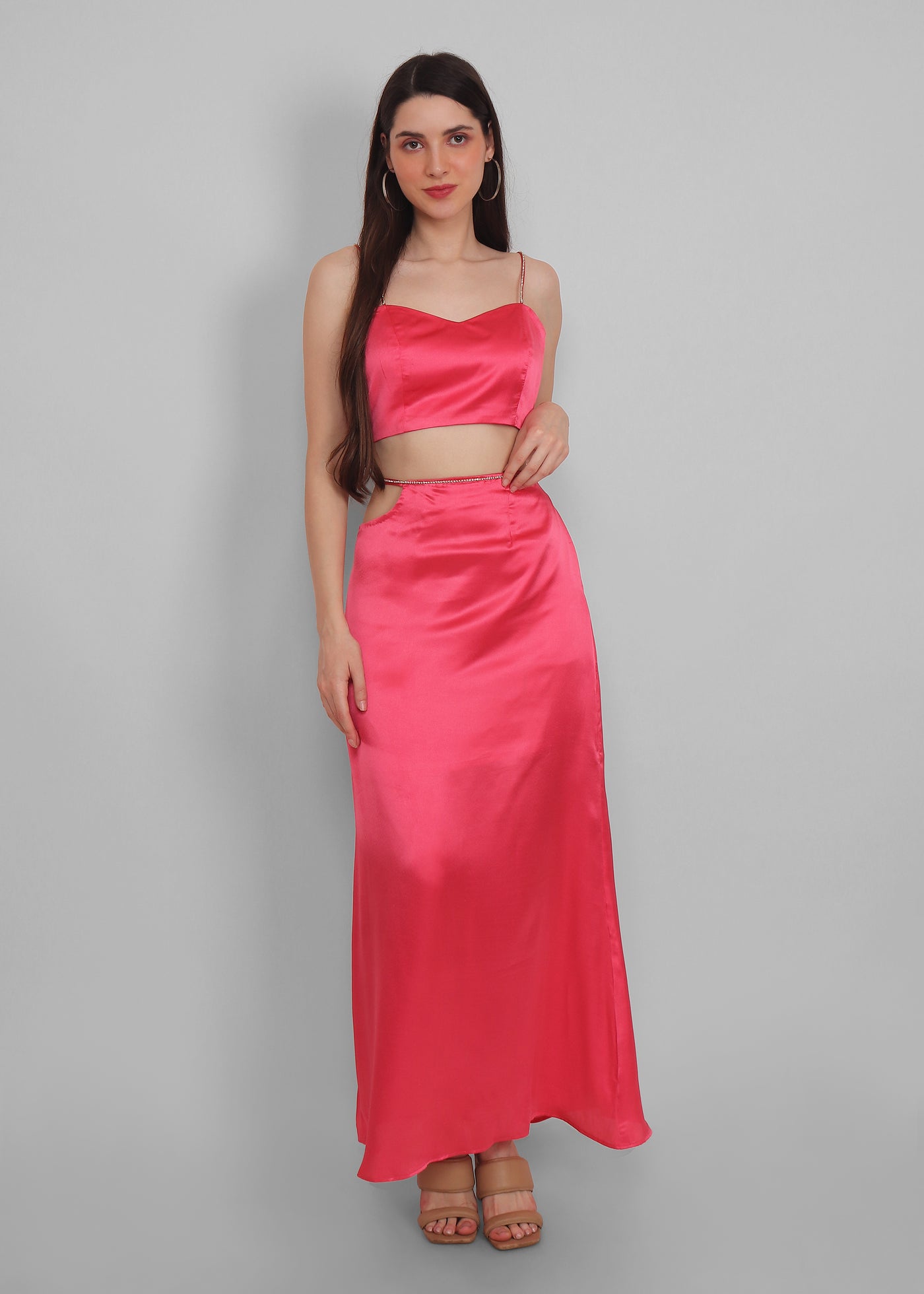 Hot pink glow satin set — premium co-ord set by Label Shalini