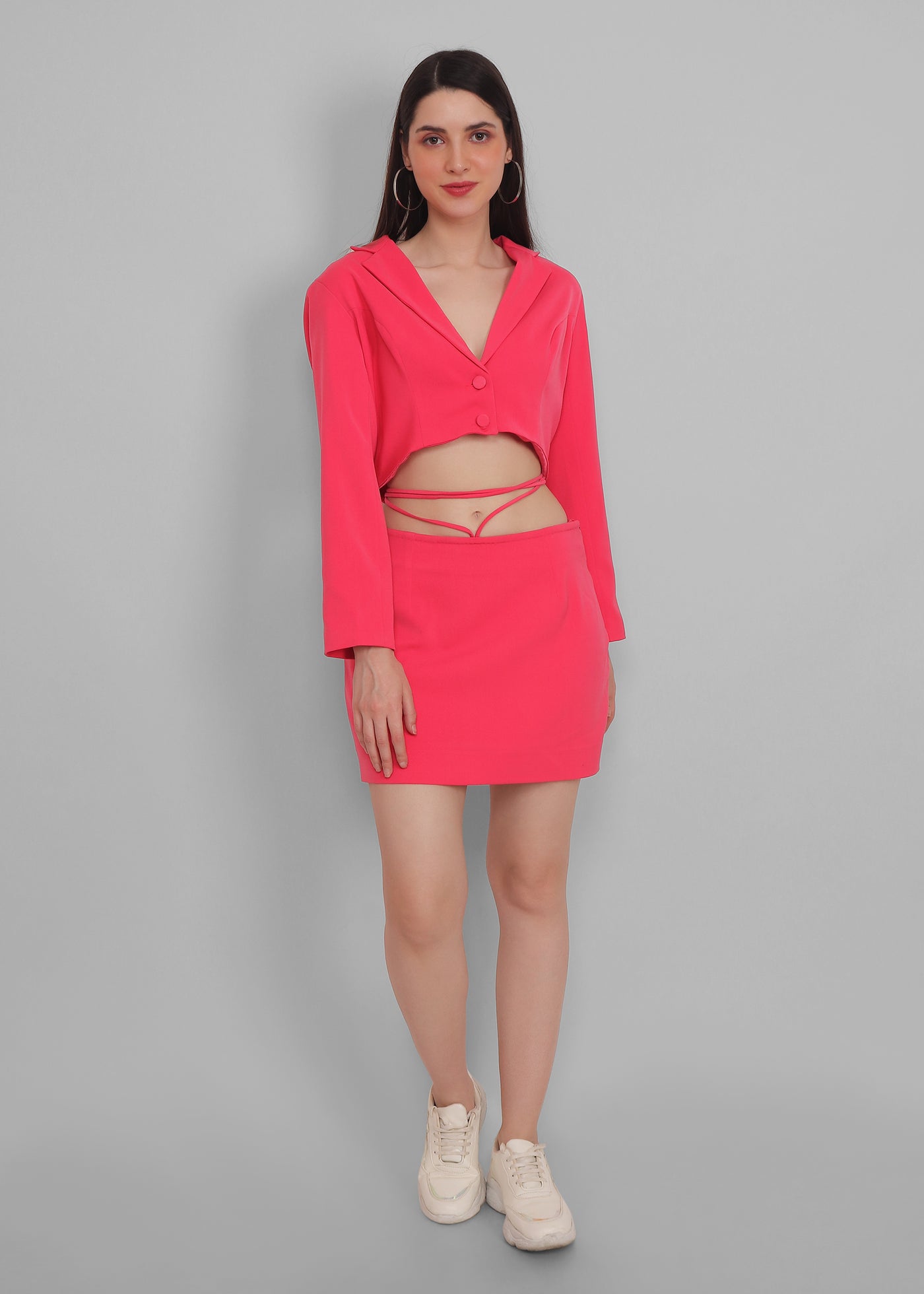 Solid cropped Blazer with Skirt — premium blazer co-ord set by Label Shalini